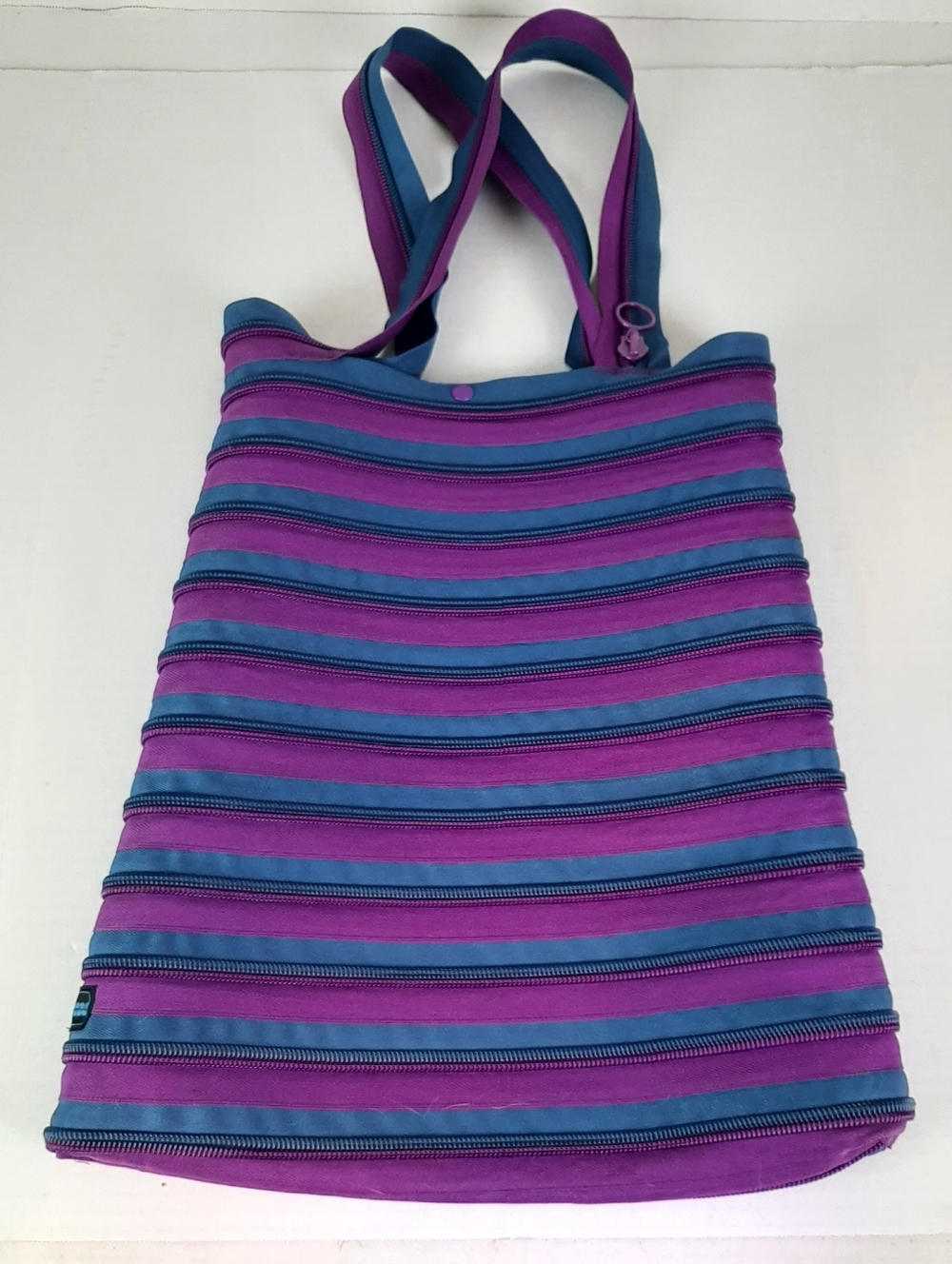 Zip-it Large Blue Purple Tote Bag Purse Made Entirely Of Zippers